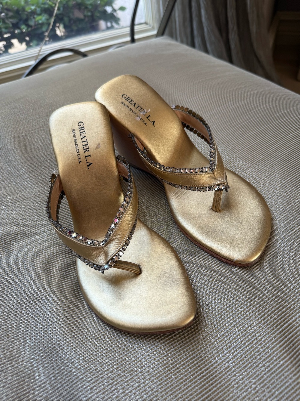 Gold Rhinestone Wedge Sandals - Picture 2 of 6